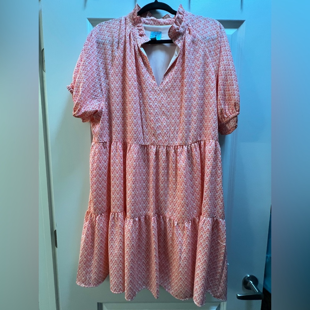 CeCe Coral and White Dress
